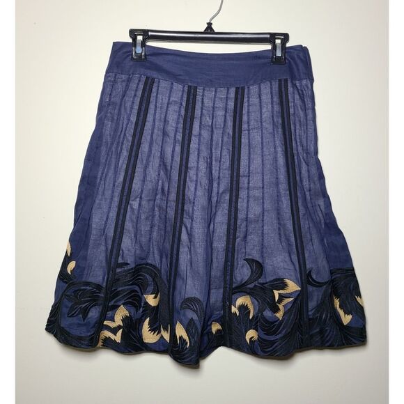 Anthropologie|Floreat Blue Embroidered Floral Midi Skirt, 4 - Picture 4 of 9